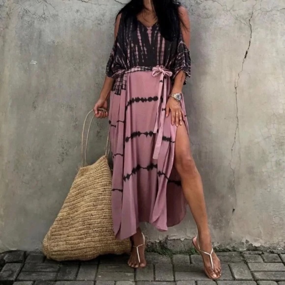 Other - SOLD OUT Tie Dye Cold Shoulder Coverup Maxi Dress
